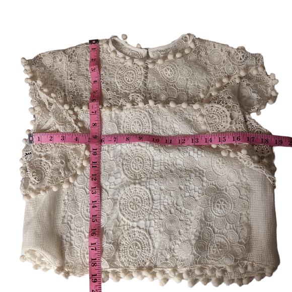 TULAROSA Boho Crochet Crop Top Blouse Shirt Cottage Fairy Cotton Off-White Cream - Picture 6 of 11